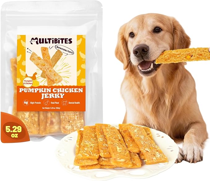 5.29oz Pumpkin & Chicken Jerky Dog Treats - Grain Free Dog Snacks - All Natural Chewy Dog Treats Digestive Health Training Treats for All Dog
