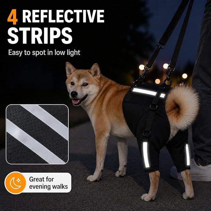 Dog Rear Leg Support Harness, Breathable Lift Assist for Large Dogs, Reflective Strips, Padded Handle for Stairs, Car Entry & Night Walks(XL)