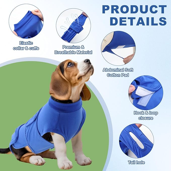 OYX Dog Surgery Recovery Suit, Adjustable Back Dog Onesie for Surgery Female Male, Recovery E-Collar & Cone Alternative Surgical Spay, Breathable Bodysuit Shirt Protect Dog's Prevent Licking, Blue L
