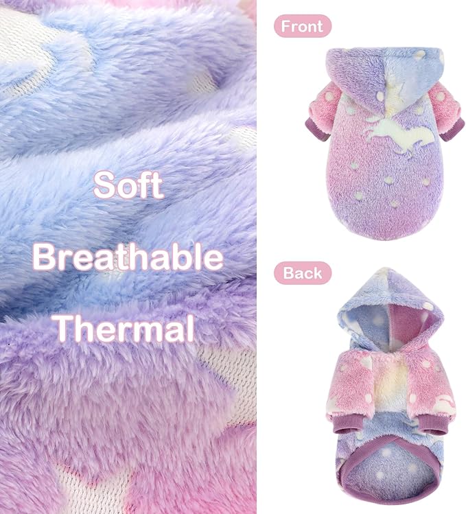 Dog Sweater for Small Dogs Girl Boy, Fleece Dog Hoodie Clothes, Night Glow Puppy Sweater, Soft Warm Extra Small Doggie Sweatshirt, Fall Winter Doggy Clothes Pet Outfits for Chihuahua Yorkie, Pink,XXS