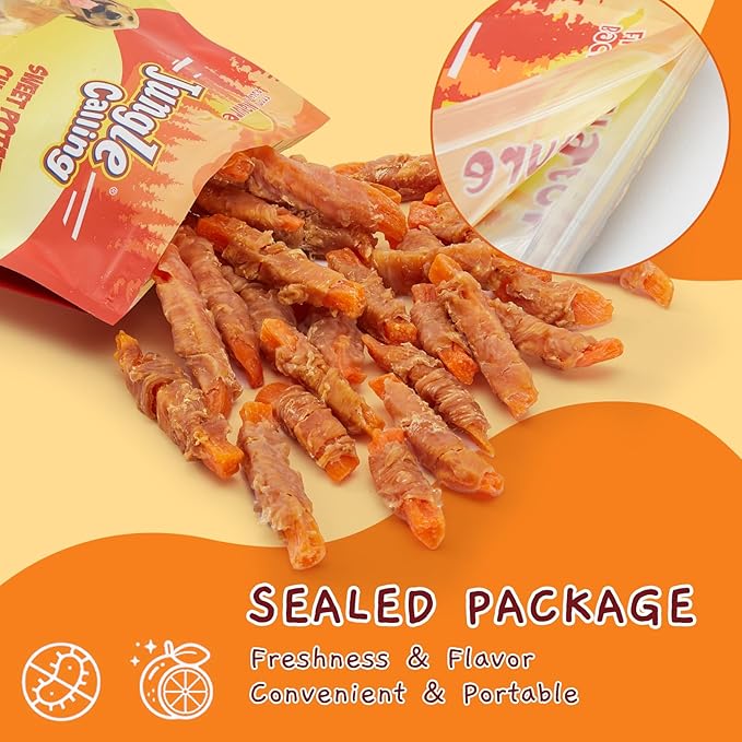 Jungle Calling 21.2 oz Dog Treats for Medium/Large Breeds Rewards - Chicken Wrapped Sweet Potato, Grain Free, Rawhide Free, Easy to Digest Treat Chews & Training Treats