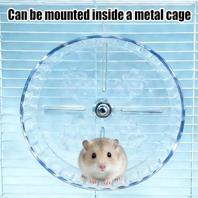 Silent Hamster Running Wheel for Small Animal Exercise Wheels Anti-Skid Adjustable Stand, Hamsters for Gerbils, Cage Mount, Rats, Mouse, Mice, Transparent (9.45inch)