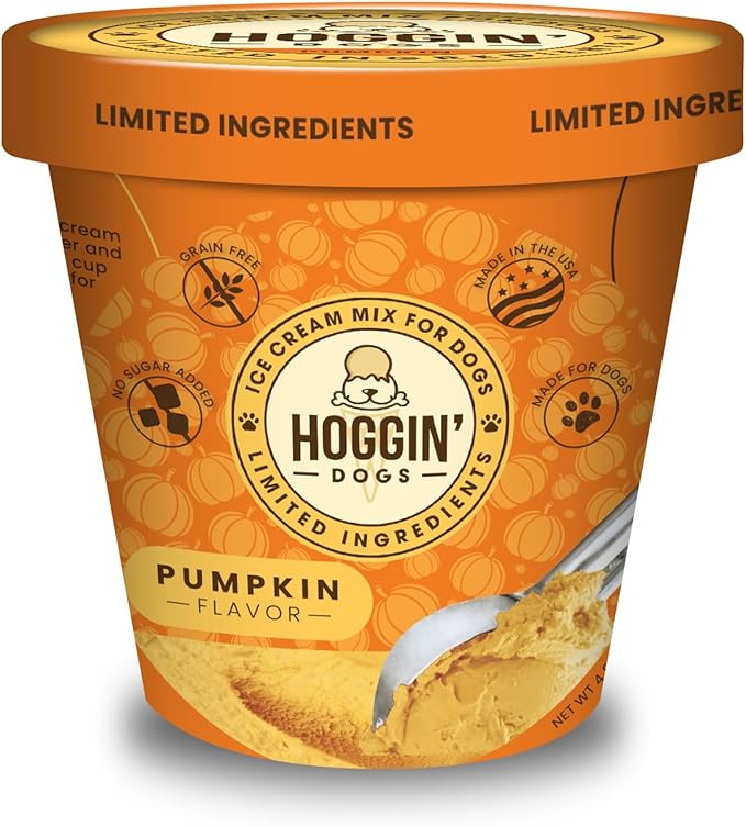 Puppy Cake Hoggin' Dogs Ice Cream Mix - Just Add Water and Freeze, No Sugar Added, Gifts for Dogs, All Natural, Pumpkin Flavor, 4.65 oz - Made in USA