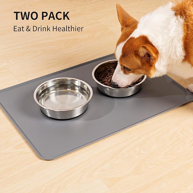 Taglory 2 Cup Stainless Steel Dog Bowls Set of 2 for Food and Water, Silicone Base Anti-Slip, Rust Resistant, Extra Thick Metal Dog Bowl for Cats and Puppies, 17oz, Black