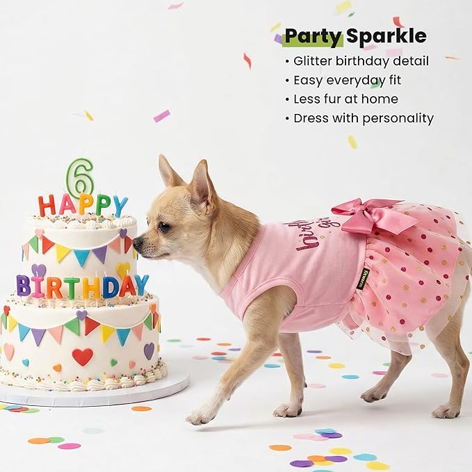 Fitwarm Birthday Girl Dog Tulle Dress, Dog Clothes for Small Dogs Girl, Cat Apparel, Pink, Medium