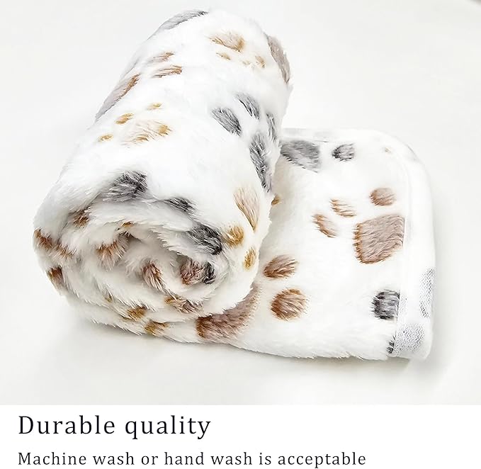 1 Pack 3 Blankets Super Soft Fluffy Premium Fleece Pet Blanket Flannel Paw Printed Throw for Dog Puppy Cat (Small 23x16'', White, Pink, Blue)