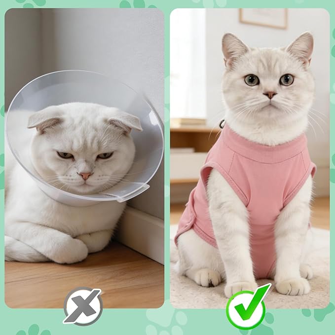 Gyuzh Cat Recovery Suit Female - Superior Comzy Cone Alternative! Breathable Onesie with Adjustable Neck, Easy Pull-On & Snap Closure. Stop Licking, Ideal for Cats & Kittens After Spay Surgery Pink M