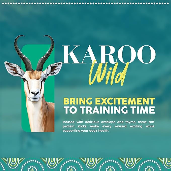 Karoo Wild Sticks Thyme Seasoned Treats for Dogs – 16 oz – Soft & Chewy Protein Sticks Made with African Antelope – Ideal for Training & Rewarding