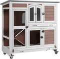 Aivituvin Rabbit Hutch Bunny Cage with Wheels Indoor Outdoor Two Story Guinea Pig Cage with 2 Deep No Leak Tray