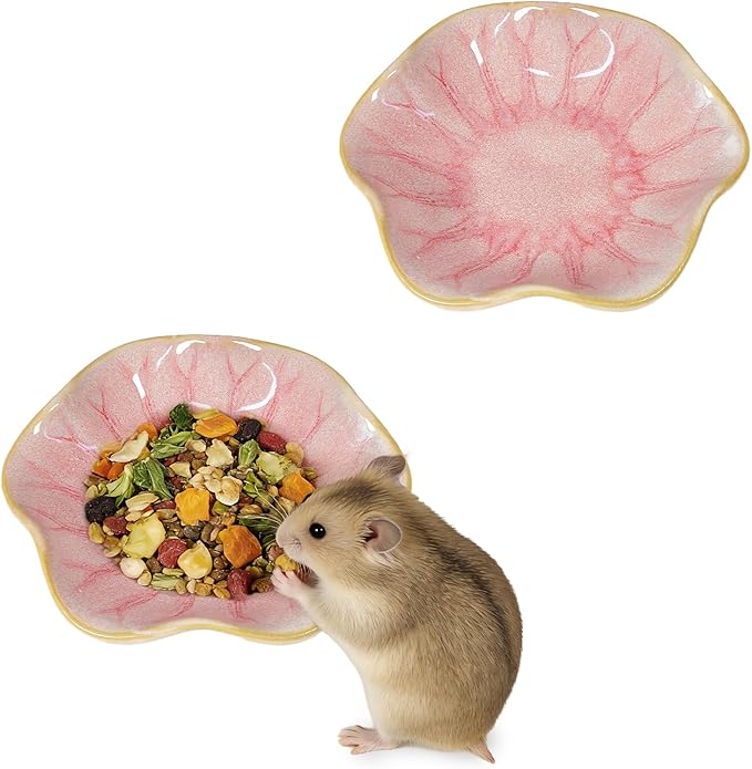 Kathson Ceramic Hamster Food Bowl, Guinea Pig Food Bowls,Rats Anti-Turning Feeding Dish,Small Animals Water Drinking Bowls for Squirrel, Chinchilla, Hedgehog, Gerbil, Dwarf Syrian (2 pcs Pink)