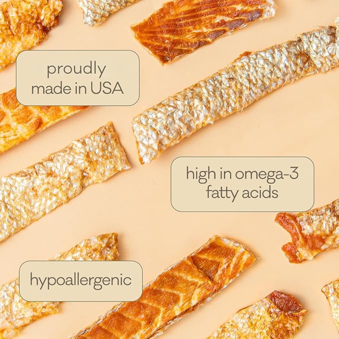 Polkadog Salmon Skin Dog Treats - All Natural, Single Ingredient Wild Fish, Premium Treats for Dogs, Omega-3 Rich, Great for Allergies, Grain-Free & Hypoallergenic, Made in USA - 3oz (1pk)