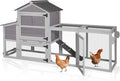 Aivituvin Chicken Coop Expandable Mobile Chicken House for Outdoor with Wheels, Nesting Box, Leakproof Pull-on Tray and UV-Resistant Roof Panel (Grey)