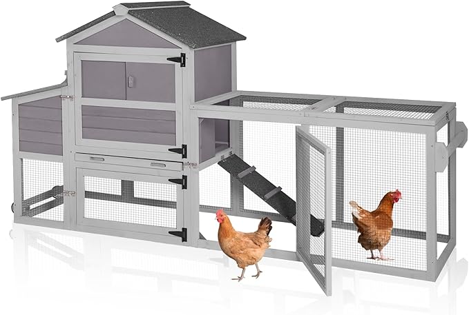 Aivituvin Chicken Coop Expandable Mobile Chicken House for Outdoor with Wheels, Nesting Box, Leakproof Pull-on Tray and UV-Resistant Roof Panel (Grey)