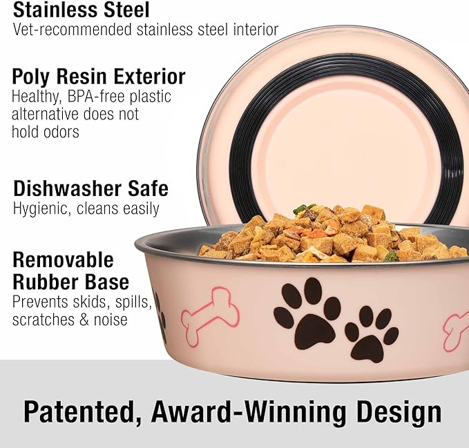 Loving Pets Bella Dog Bowls- Stainless Steel Dog & Cat Bowls - Spill Proof Dog Food Bowl, Cat Bowl, Puppy Essentials & Pet Supplies Great for Home & Travel (X-Large 65-100lbs, Paparazzi Pink)