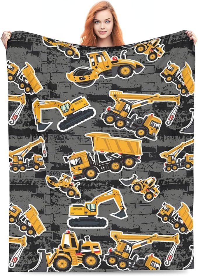 Construction Blanket, Excavator Throw Blankets, Construction Truck Gifts for Boys Girls Men Women Lover Adult Cozy Fleece Flannel Bedding Stuff Plush for Couch Sofa Bed Decor 50"X40"