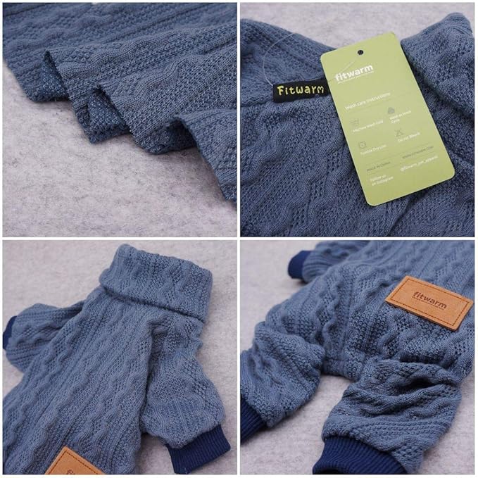Fitwarm Turtleneck Knitted Dog Sweaters Winter Outfits Pet Coats Puppy Clothes Blue Extra Small