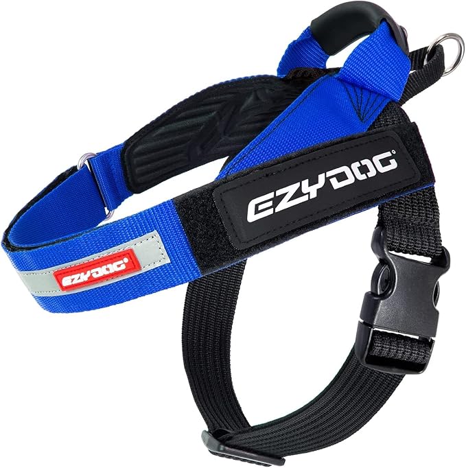 EzyDog Express Dog Harness - Adjustable Dog Harness for Large, Medium, and Small Dogs with Padded Ergonomic Anti-Chafing Design, Grip Handle, & Easy Side Buckle (XL, Blue)