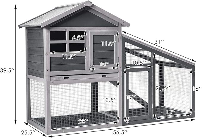 Tangkula Rabbit Hutch Indoor Outdoor, Wooden Chicken Coop, Bunny Hutch with Run, Ventilation Door, Removable Tray, Ramp, Sunlight Panel, Backyard Garden Animals Pet Cage (Gray)