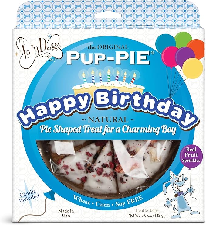 The Lazy Dog - Happy Birthday Pie Dog Treat for a Special Boy (5 oz). A Treat for Your Special Friend’s Celebration Day! (Includes Bonus Birthday Sign!)