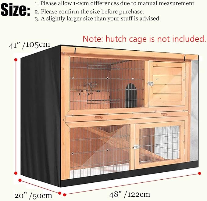 J&C Heavy Duty Double 420D Decker Rabbit Hutch Cover Windproof Rectangular Outdoor Bunny Cage Cover for Guinea Pig Cage Waterproof (48x20x41 in)