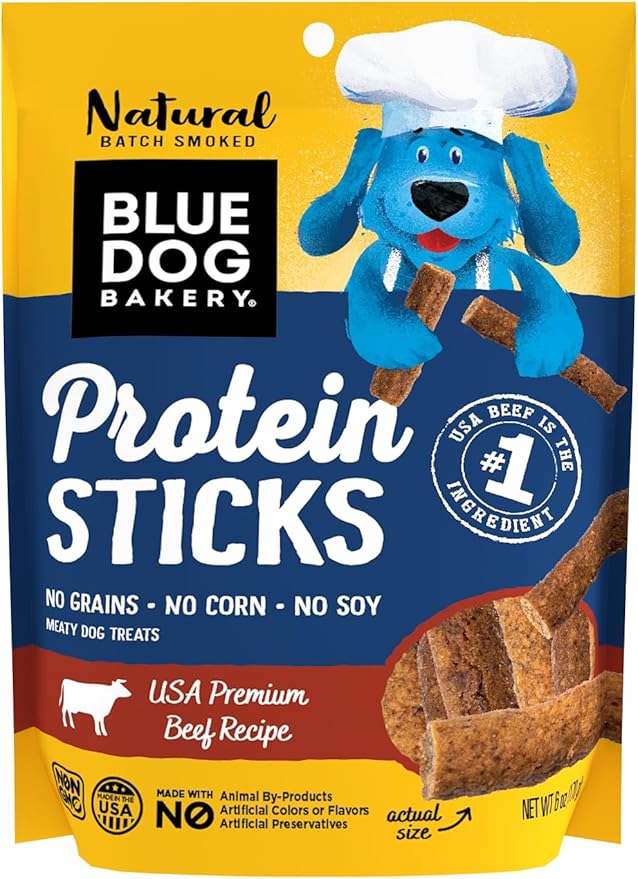 Blue Dog Bakery Protein Jerky Meat Sticks, Made w/USA Beef #1 Ingredient, Healthy Dog Treats, All Natural, 6 oz (Pack of 1)