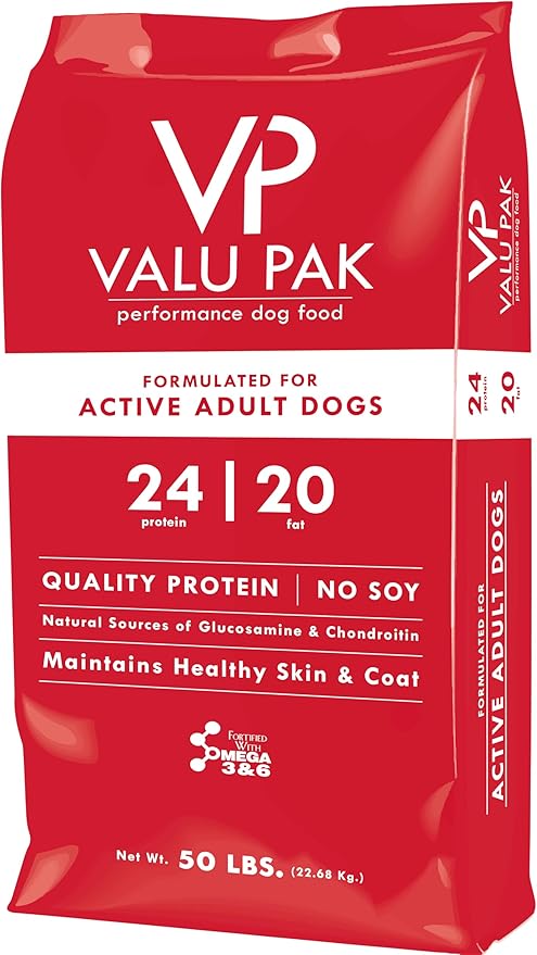 Valu-Pak Free 24-20 Peformance Dog Food, Active Adult Dogs, Soy Free, Glucosamine & Chondroitin, 50lbs