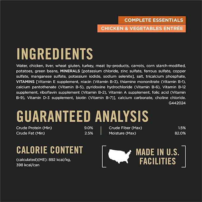 Purina Pro Plan Complete Essentials Slices Chicken and Vegetables Entree in Wet Dog Food Gravy - (Pack of 12) 13 oz. Cans