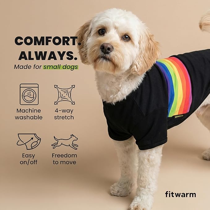 Fitwarm 3 Pack Rainbow Striped Dog Shirt, Dog Summer Clothes for Small Dogs Boy Girl, Breathable Lightweight Pet Tshirt with Sleeves, Cat Outfit, White, Black, Multicolored, XXL