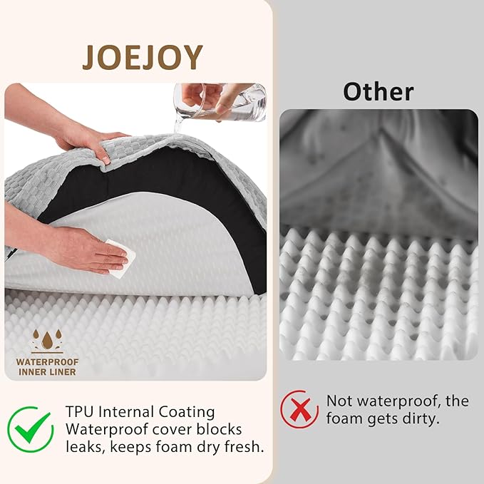 JOEJOY XXL Orthopedic Dog Beds, Extra Large Washable Waterproof Oval Dog Bed with with Removable Cover, Egg-Crate Memory Foam Pet Bed with Bolster Sides & Non-Skid Bottom, Light Grey, 48''x35''