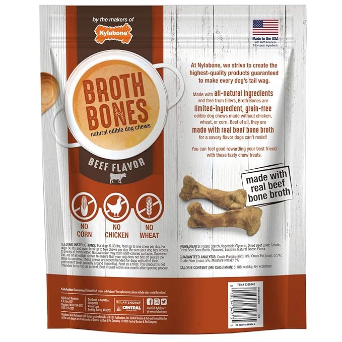 Nylabone Beef Broth Bones Dog Treats (Net 54Count), 2.38 Lb