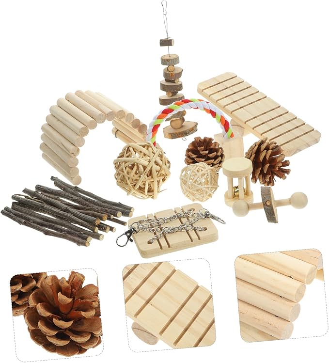 Yardwe Bunny Chew Toys for Rabbits Guinea Pig Play Toys Wooden Pet Chew Carrot Grass Ball Set