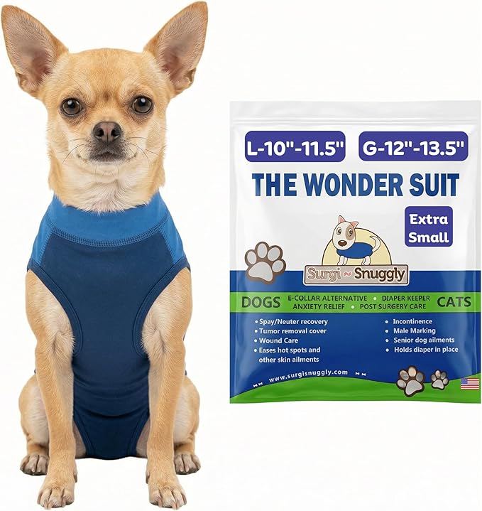 Surgi Snuggly Dog Surgery Recovery Suit - Dog Onesie for Post Surgery Recovery, Female Spay & Male Neuter, Surgical Suit for Dogs, E-Collar Cone Alternative, Double Blue - Extra Small - 10"-11.5" (EC)
