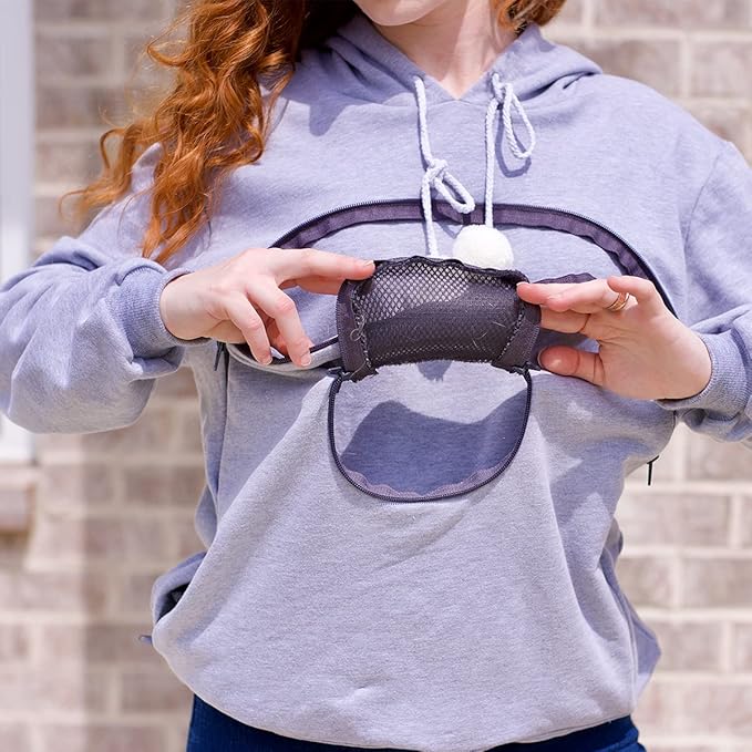 ALYC Unisex Hoodies Pet Holder Cat Dog Large Pouch Carriers Pullover with Cat Printing Sweatshirt (Light Grey-S)