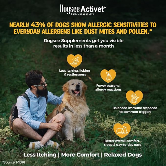 Dogsee Activet+ Dog Allergy Support Supplement Chews, with Omega 3, Quercetin, Probiotics & Botanicals, Immune Response & Itchy Skin Support, Chicken Flavor – 90 Chews