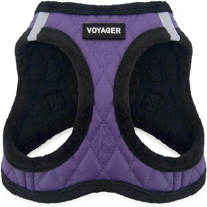 Best Pet Supplies - All Weather Plush, Reflective, No Pull Harness for Small, Medium Dogs, Cats - Secure with Hook & Loop Fastener, Buckle, Double D-Rings - Purple Faux Leather, XS