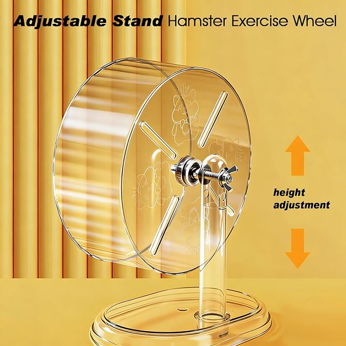 Hamster Exercise Wheel,Super-Silent Small Animals Exercise Wheels,Quiet Hamster Running Wheels with Adjustable Stand for Hamsters,Gerbils,Rats,Other Small Pets(Transparent, 7 inch)
