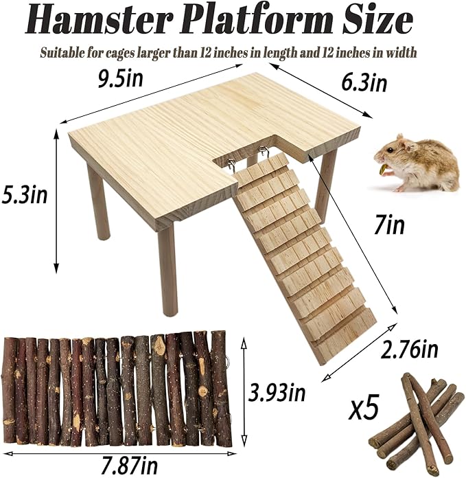 Hamster Platform with Ladder Wooden Syrian Hamsters Standing Platforms with Legs Set Wood Gerbils Climbing Bridge Toy Mouse Cage Accessories