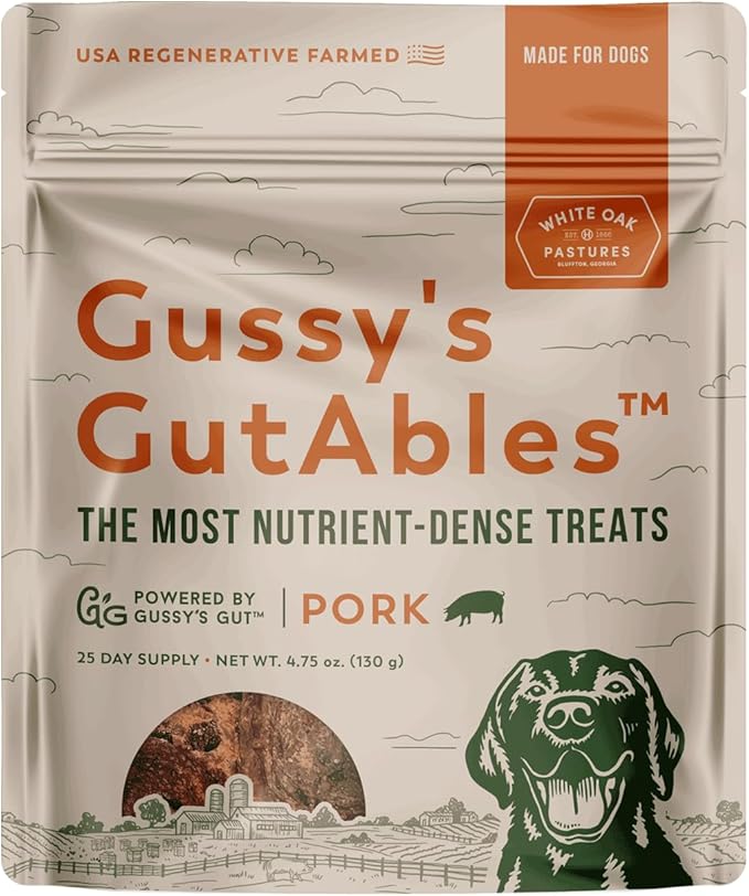 GUSSY'S GUT GutAbles- Award Winning White Oak Pastures Pork & Fermented Prebiotic Treat for Dog Gut & Digestive Health- Human Grade Ingredients – Gussy’s Delight Phase