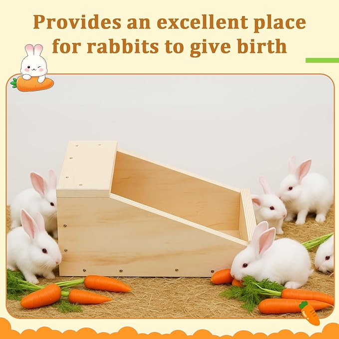 Maxcheck 1 Pack Wood Rabbit Nesting Box, 14x8x8 Inch Wooden Hutch Hideout for Breeding, Natural Burrow Den Alternative for Rabbits & Small Animals