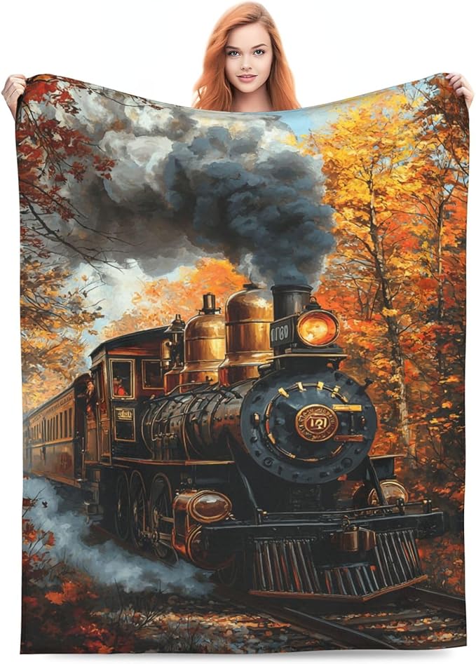 Train Blanket, Train Decor Throw Blankets, Gifts for Men Boys Girls Women Lover Adult Cozy Fleece Flannel Bedding Stuff Plush for Couch Sofa Bed Decor 80"X60"