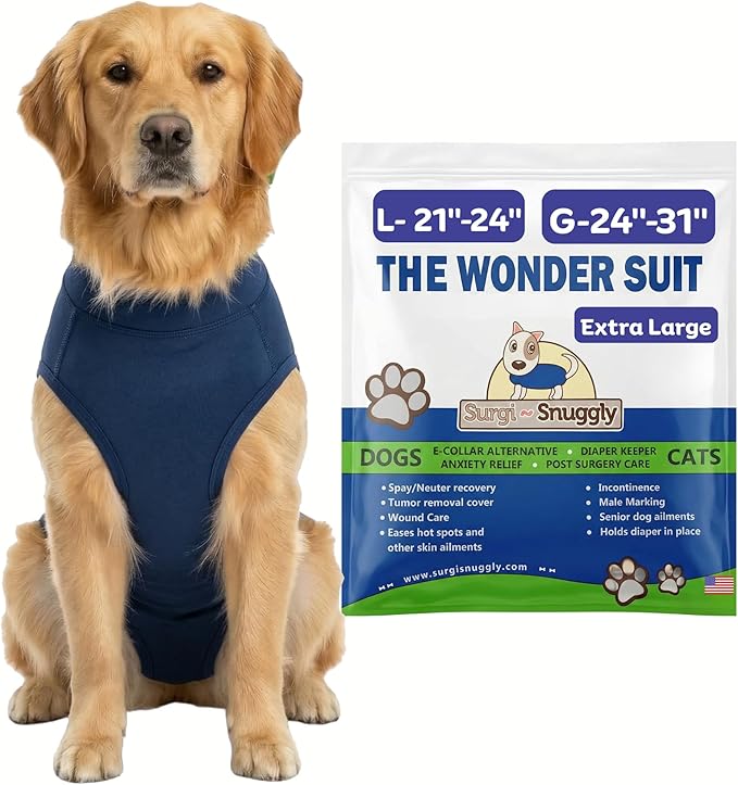 Surgi Snuggly Dog Surgery Recovery Suit - Dog Onesie for Post Surgery Recovery, Female Spay & Male Neuter - Surgical Suit for Dogs, E-Collar Cone Alternative, Double Blue - X-Large - 21" - 24" (EC)