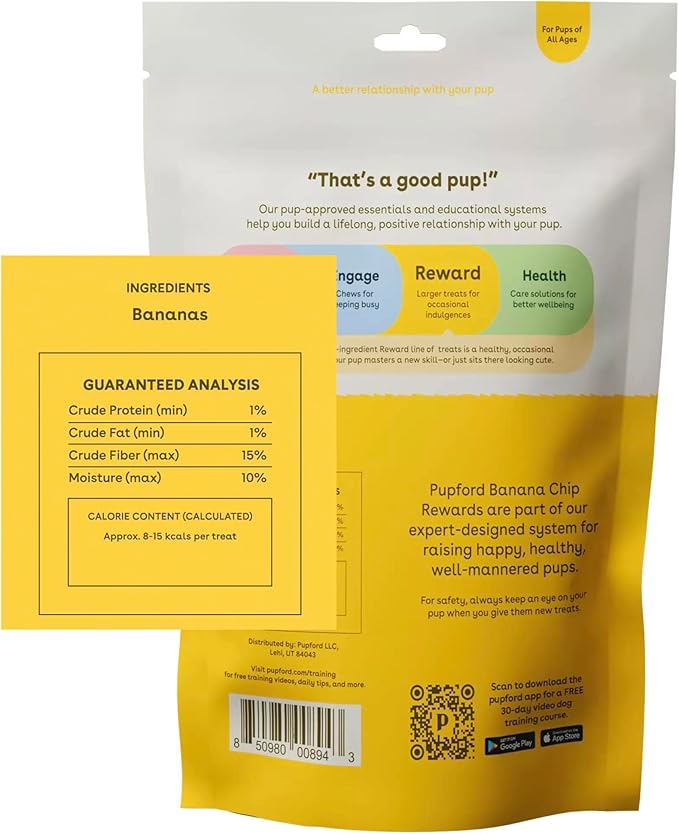 Pupford Freeze Dried Banana Chip Puppy & Dog Treats, Natural, Healthy, Low-Calorie Reward for Small, Medium, and Large Breed Dogs (6 oz)