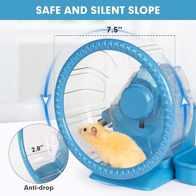Vannon 4 in 1 Quiet Hamster Exercise Wheel, Multi Functional Hamster House with Running Wheel, Water Bottle, Food Bowl and Hideout, Small Animals Exercise Running Toys for Hamsters Gerbils Mice, Blue