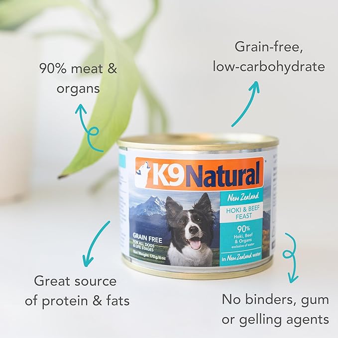 K9 Natural Dog Food – Grain-Free Freeze-Dried Chicken 4 lb & Wet Pate Hoki & Beef 6 oz (Pack of 12)