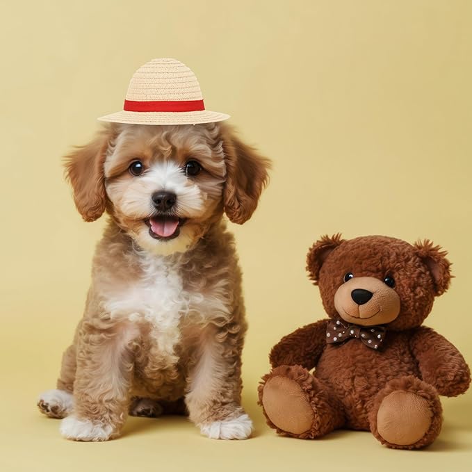 Beautyflier Pet Straw Hat Party Decorations Halloween Cosplay Cap Puppy Pet Dog Cat Holiday Costume for Small Dog Cat (Beige, 2PCS)