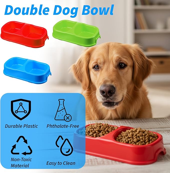 12 Pcs Plastic Double Cat Dog Food and Water Bowl Set Anti-Spill Anti-Skid Pet Feeding Dish for Cats Dogs Puppies Kennel Cattery, 3 Colors