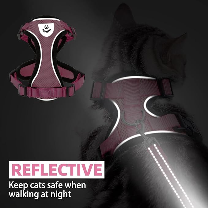 PUPTECK Cat Harness and Leash Set Escape Proof Reflective Cat Walking Harness Adjustable Soft Breathable Mesh Vest for Small Pets, Light Pink, S