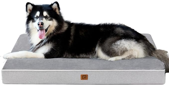 EHEYCIGA Orthopedic Dog Bed Waterproof 47"x29", Memory Foam Pet Bed for XXLarge Dog Bed, Washable Pet Mat with Removable Cover, Grey