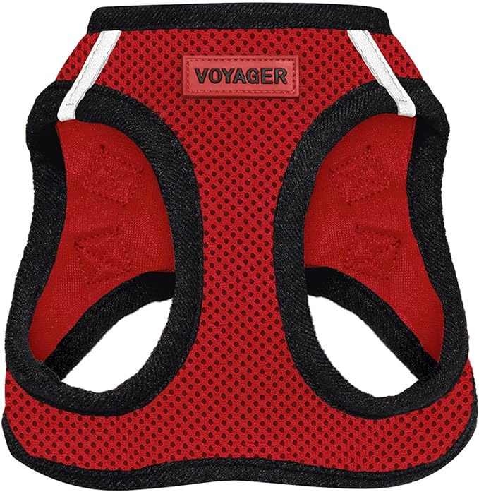 Best Pet Supplies - All Weather Mesh / Plush, Reflective, No Pull Harness for Small, Medium Dogs, Cats - Secure with Hook & Loop Fastener, Buckle, Double D-Rings - Red/Black Trim, L