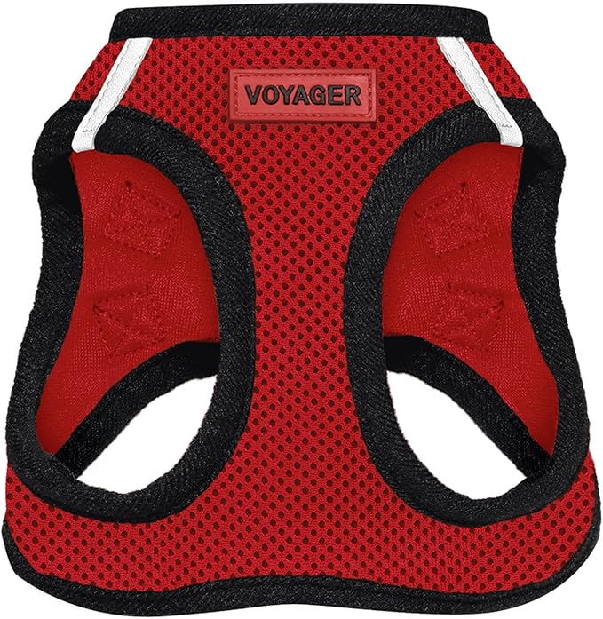 Best Pet Supplies Voyager Step-in Air Harness - All Weather Mesh, Reflective, No Pull Harness for Dogs, Cats - Secure with Hook & Loop Fastener, Buckle, Double D-Rings - Red/Black Trim, L